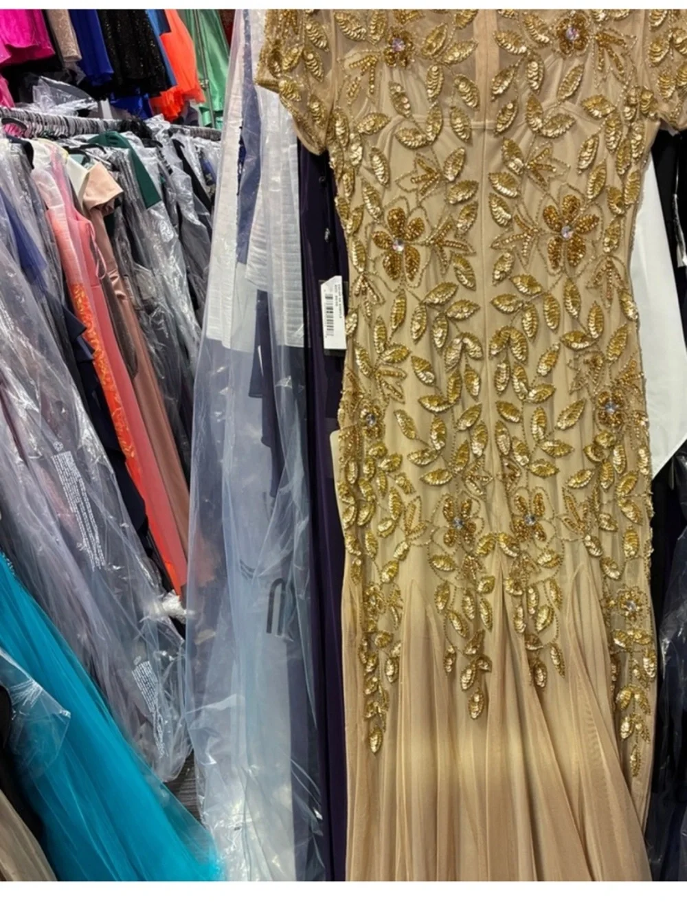 Adrianna Papell Gold Beaded Sequin Mesh Tulle Maxi Gown Dress NWT SZ 6 GALA MOB - Picture 8 of 10